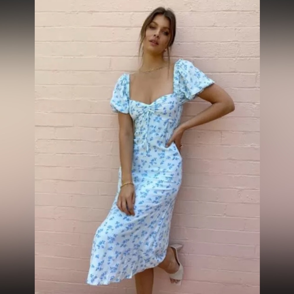 Faithfull the Brand Blue Floral Midi Dress